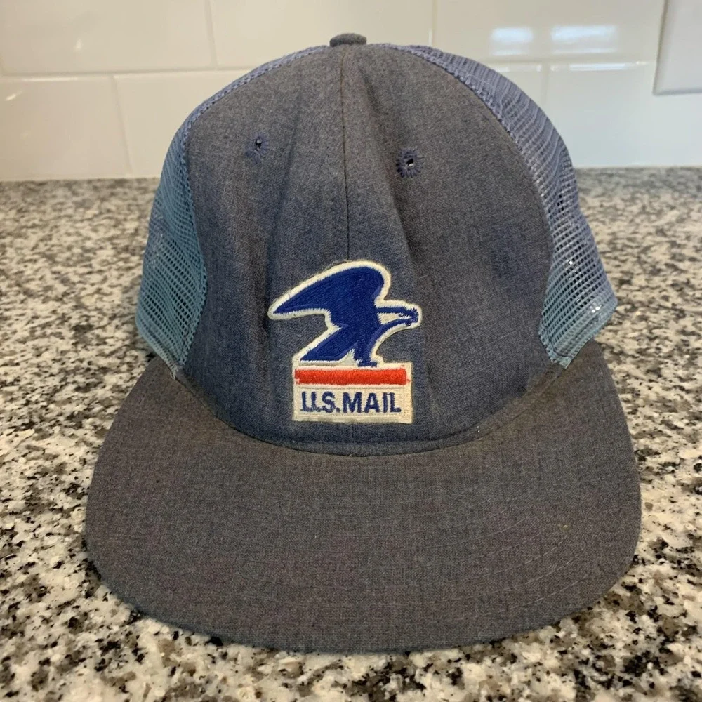 Vintage Soma's Uniforms US Mail Hat Cap Snap Back One Size Blue Trucker Mens 80s